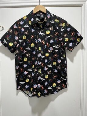 Disney Parks Icons Castle Space Mountain Button Up Shirt  By Our Universe Med